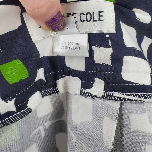 Judy Lee Cole Black, White & Green Geometric A-Line Skirt Sz 8 - Picture 5 of 6